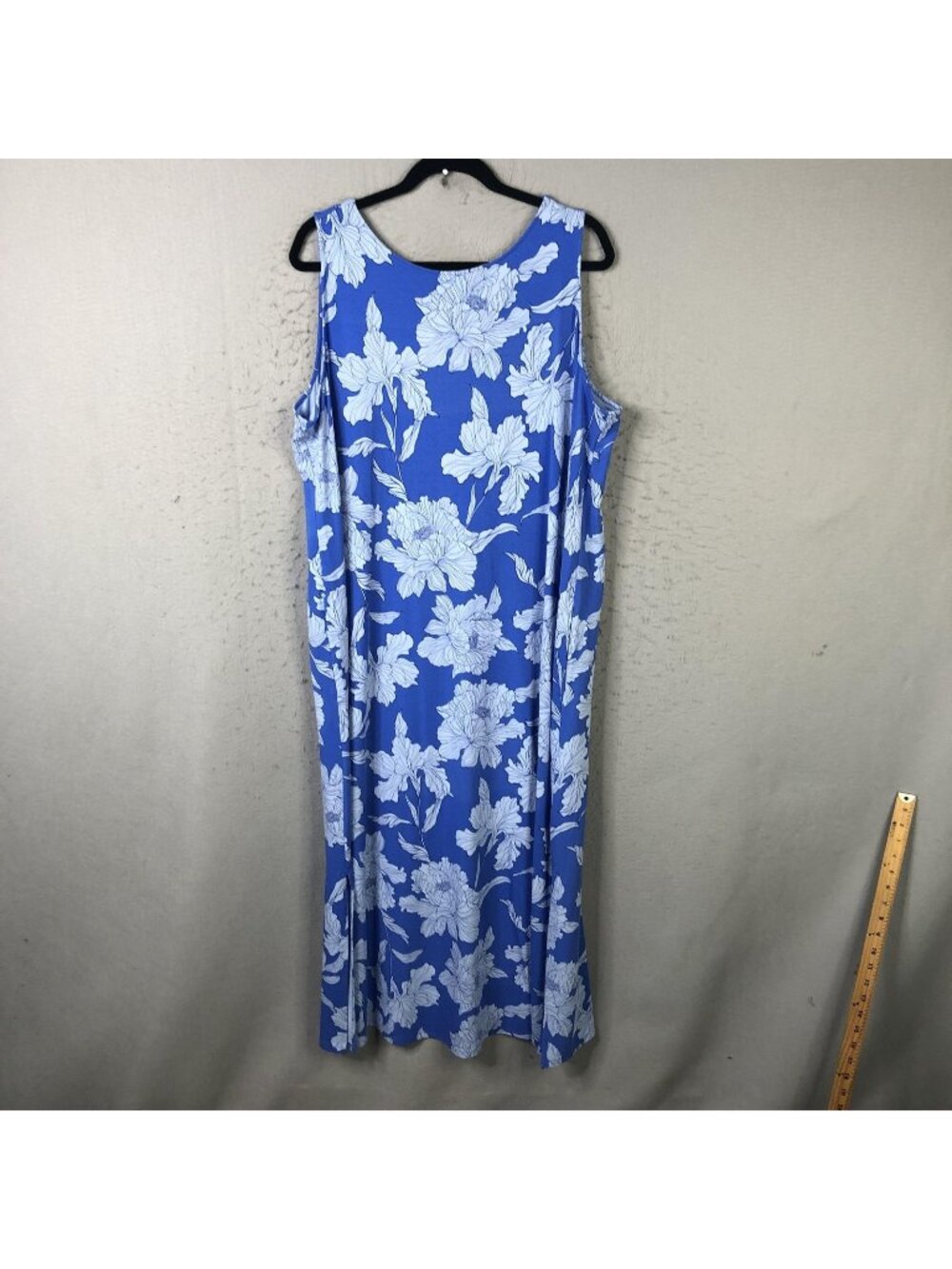 J. Jill Dress Womens 2X Blue Floral Jersey Tank Maxi Wearever Travel Beach